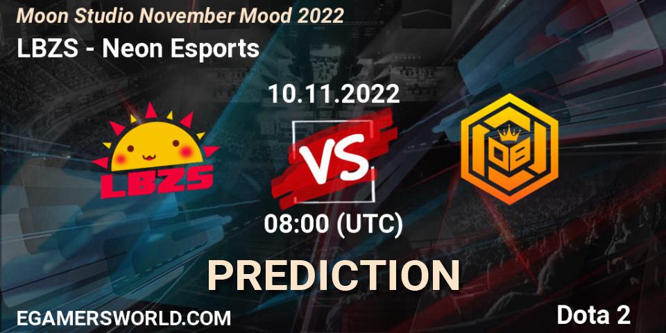 Pronóstico LBZS - Neon Esports. 10.11.2022 at 08:25, Dota 2, Moon Studio November Mood 2022