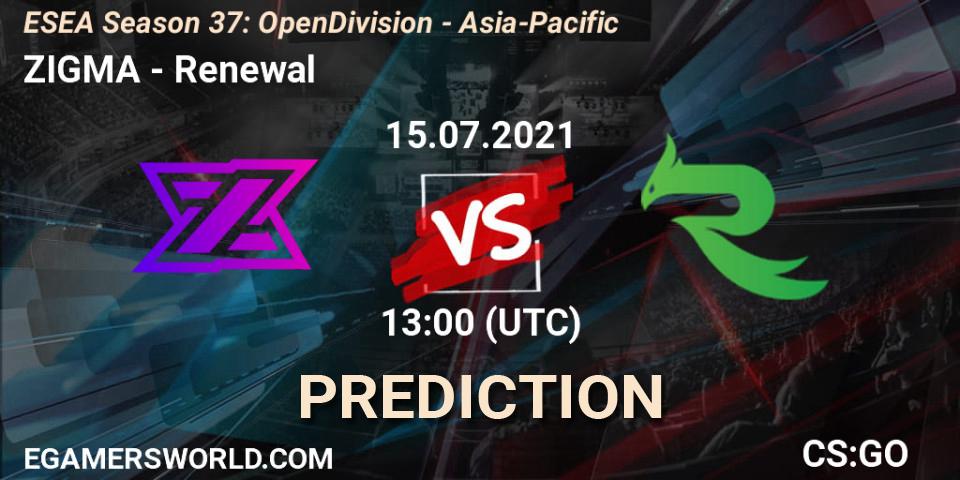 Pronóstico ZIGMA - Renewal. 15.07.2021 at 13:00, Counter-Strike (CS2), ESEA Season 37: Open Division - Asia-Pacific