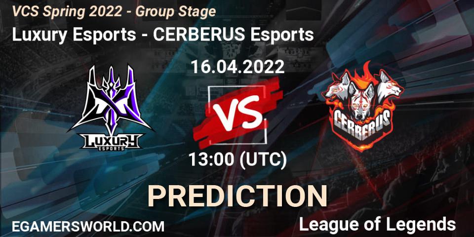 Pronóstico Luxury Esports - CERBERUS Esports. 12.04.2022 at 13:00, LoL, VCS Spring 2022 - Group Stage 