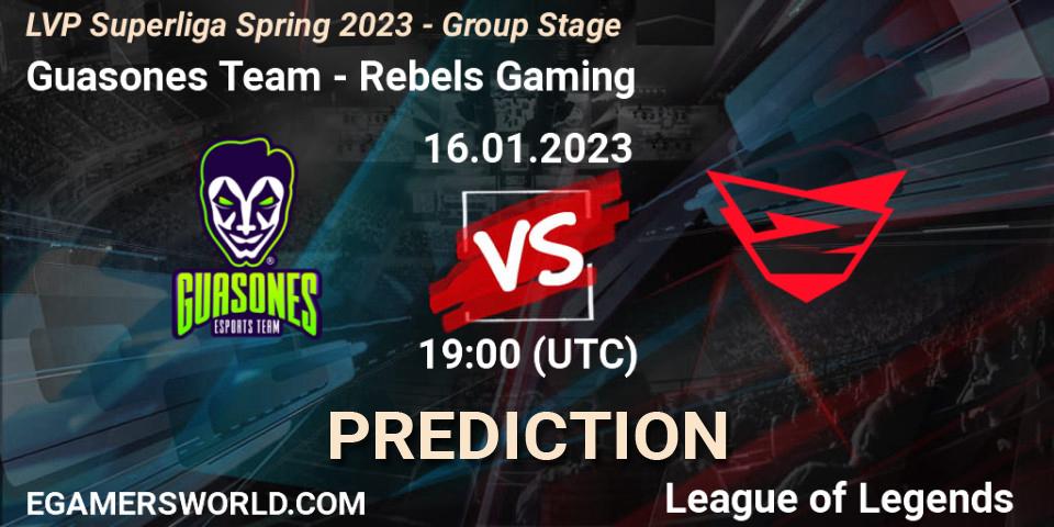 Pronóstico Guasones Team - Rebels Gaming. 16.01.2023 at 19:00, LoL, LVP Superliga Spring 2023 - Group Stage