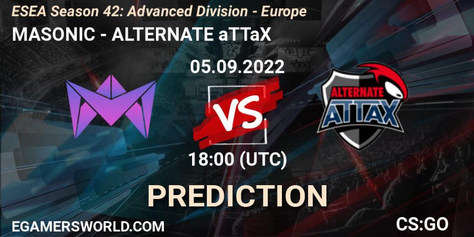 Pronóstico MASONIC - ALTERNATE aTTaX. 05.09.2022 at 18:00, Counter-Strike (CS2), ESEA Season 42: Advanced Division - Europe