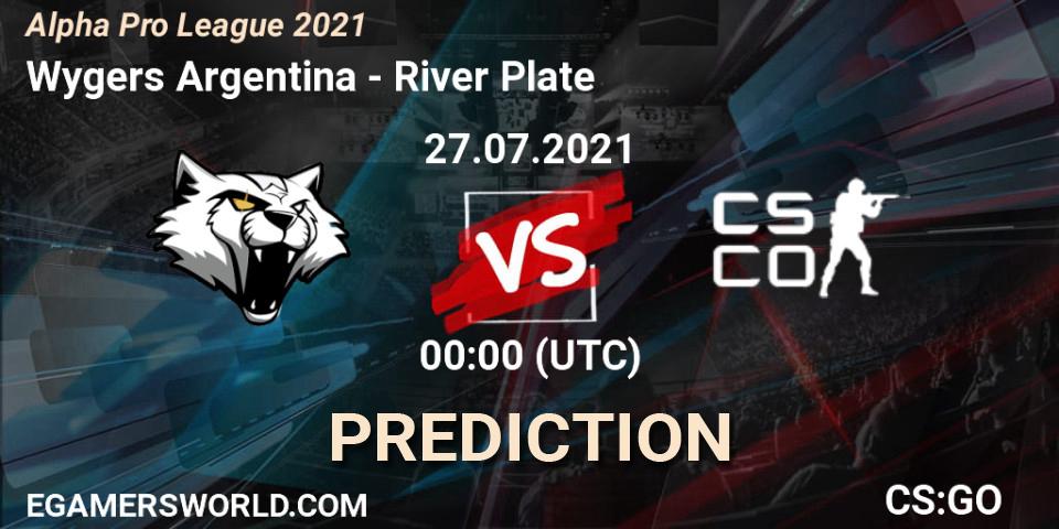 Pronóstico Wygers Argentina - River Plate. 27.07.2021 at 01:00, Counter-Strike (CS2), Alpha Pro League 2021