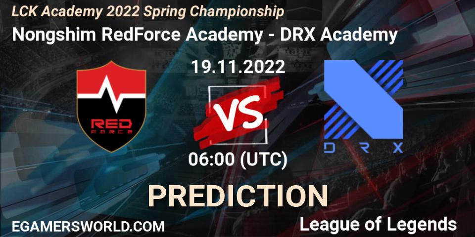Pronóstico Nongshim RedForce Academy - DRX Academy. 19.11.2022 at 08:25, LoL, LCK Academy 2022 Spring Championship