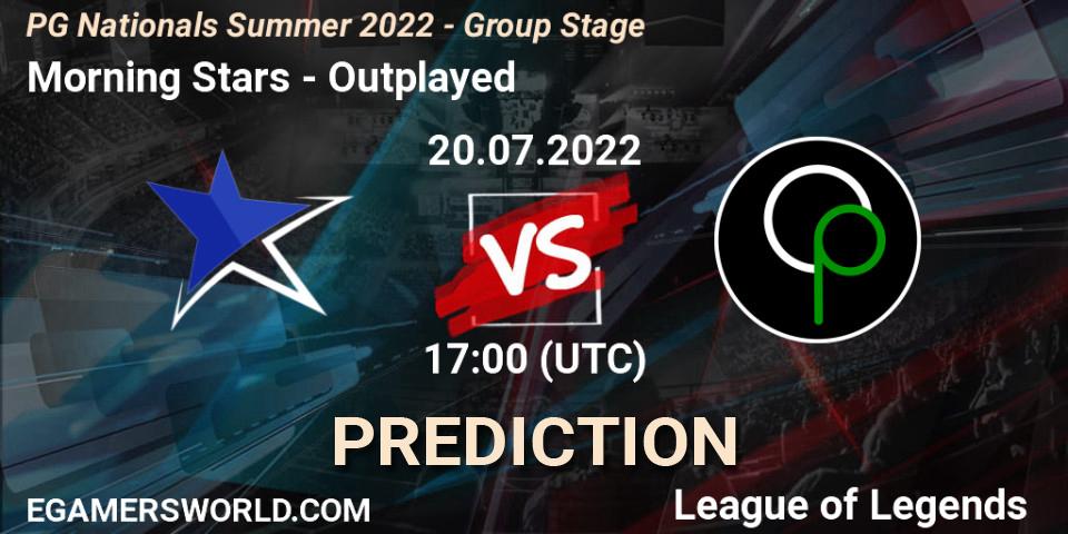 Pronóstico Morning Stars - Outplayed. 20.07.2022 at 17:00, LoL, PG Nationals Summer 2022 - Group Stage