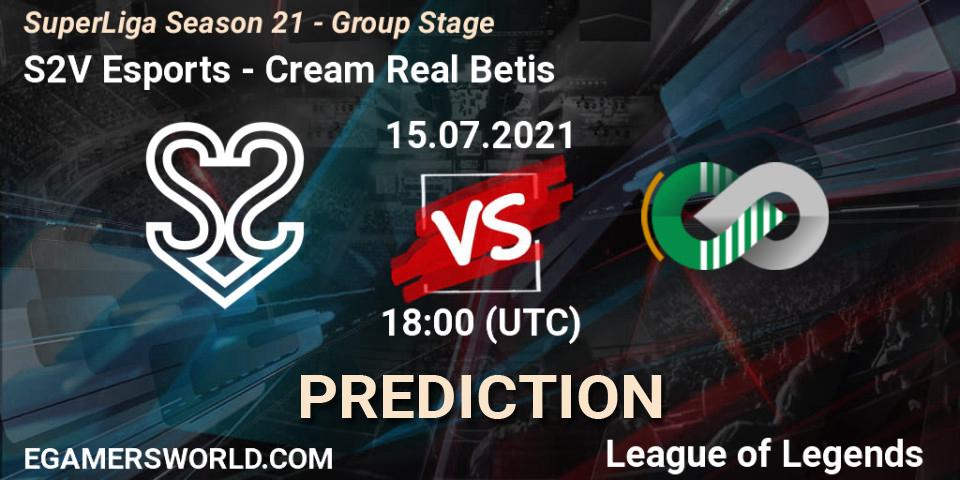 Pronóstico S2V Esports - Cream Real Betis. 15.07.2021 at 18:00, LoL, SuperLiga Season 21 - Group Stage 