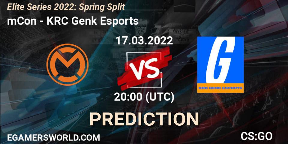 Pronóstico mCon - KRC Genk Esports. 17.03.2022 at 20:00, Counter-Strike (CS2), Elite Series 2022: Spring Split