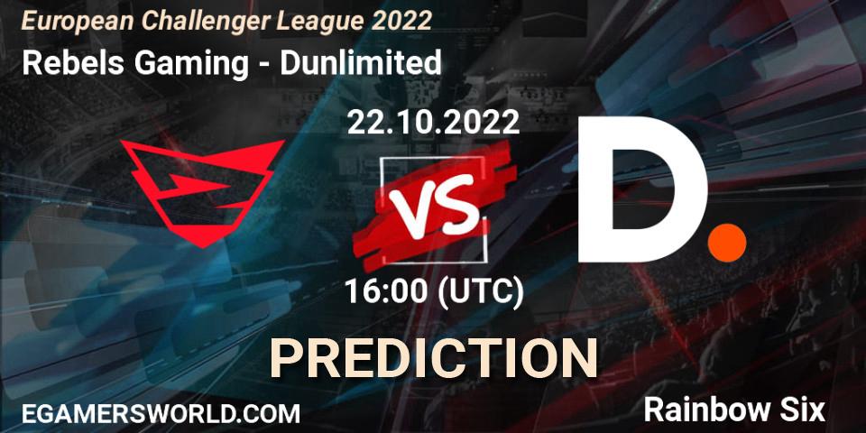 Pronóstico Rebels Gaming - Dunlimited. 22.10.2022 at 16:00, Rainbow Six, European Challenger League 2022