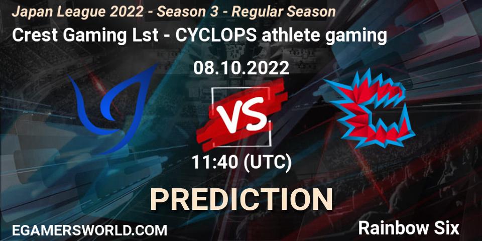 Pronóstico Crest Gaming Lst - CYCLOPS athlete gaming. 08.10.2022 at 11:40, Rainbow Six, Japan League 2022 - Season 3 - Regular Season
