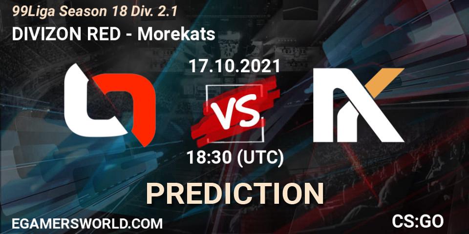 Pronóstico DIVIZON RED - Morekats. 17.10.2021 at 16:00, Counter-Strike (CS2), 99Liga Season 18 Div. 2.1