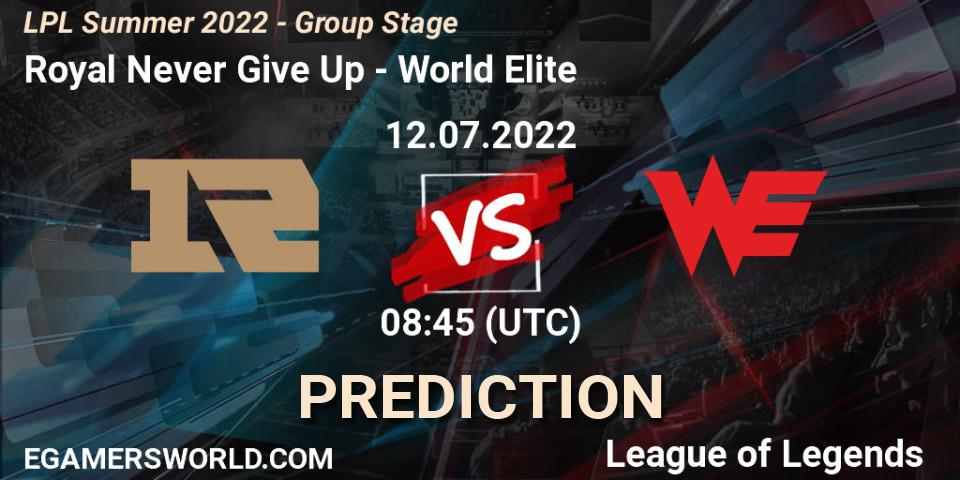 Pronóstico Royal Never Give Up - World Elite. 12.07.2022 at 09:00, LoL, LPL Summer 2022 - Group Stage