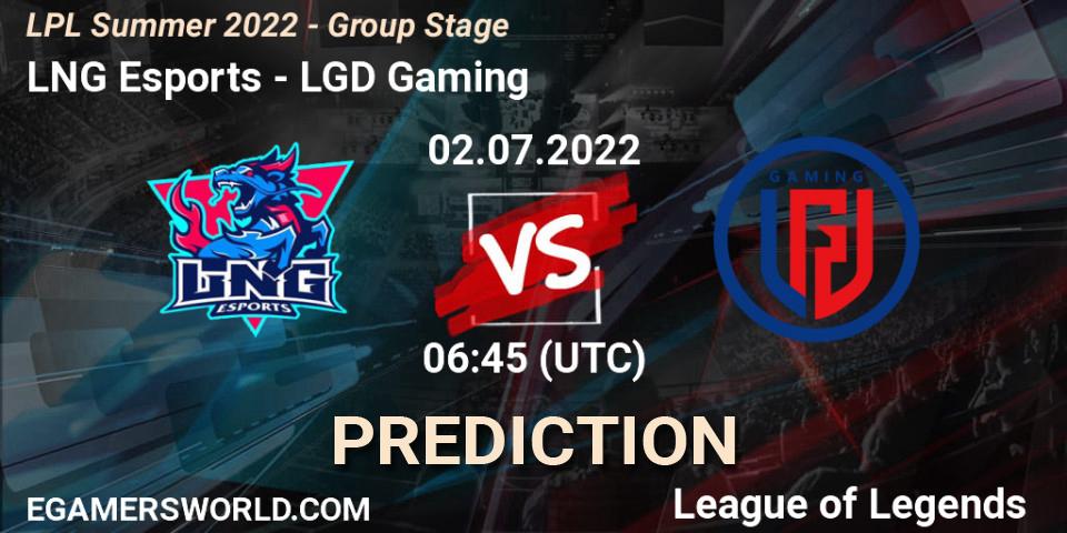 Pronóstico LNG Esports - LGD Gaming. 02.07.2022 at 07:00, LoL, LPL Summer 2022 - Group Stage