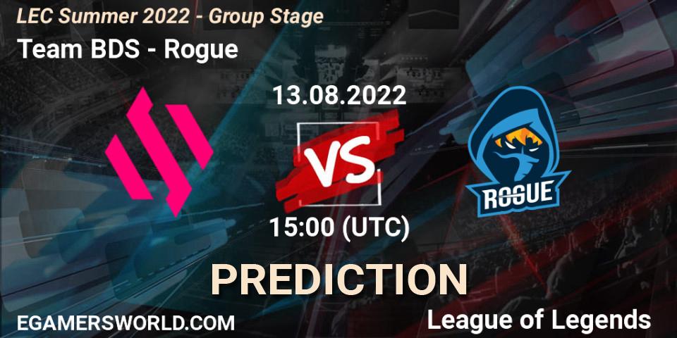 Pronóstico Team BDS - Rogue. 13.08.2022 at 15:00, LoL, LEC Summer 2022 - Group Stage