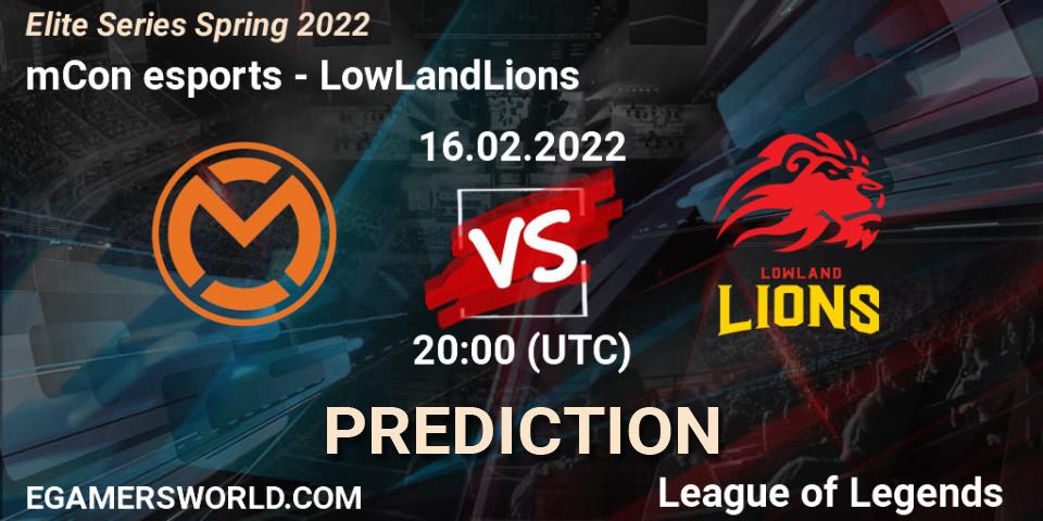 Pronóstico mCon esports - LowLandLions. 16.02.2022 at 20:00, LoL, Elite Series Spring 2022