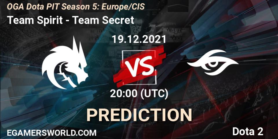 Pronóstico Team Spirit - Team Secret. 19.12.2021 at 19:46, Dota 2, OGA Dota PIT Season 5: Europe/CIS