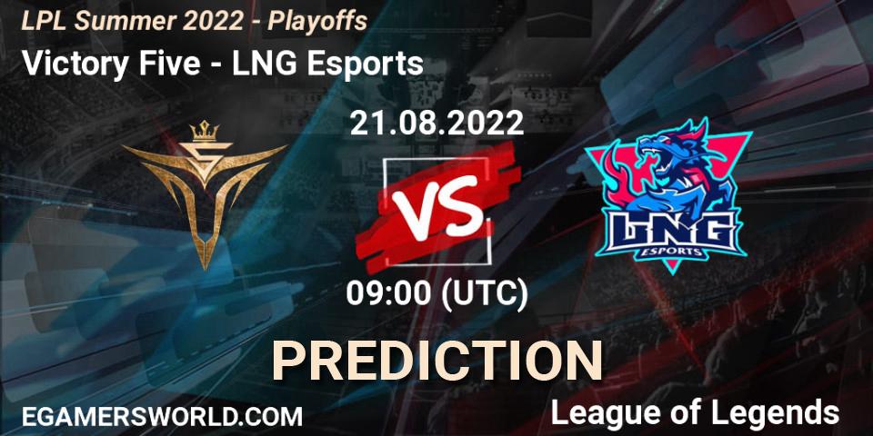 Pronóstico Victory Five - LNG Esports. 21.08.2022 at 09:00, LoL, LPL Summer 2022 - Playoffs