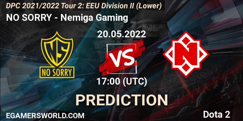 Pronóstico NO SORRY - Nemiga Gaming. 20.05.2022 at 16:59, Dota 2, DPC 2021/2022 Tour 2: EEU Division II (Lower)