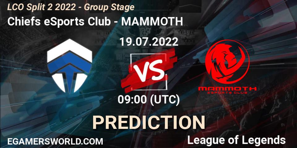 Pronóstico Chiefs eSports Club - MAMMOTH. 19.07.2022 at 09:00, LoL, LCO Split 2 2022 - Group Stage