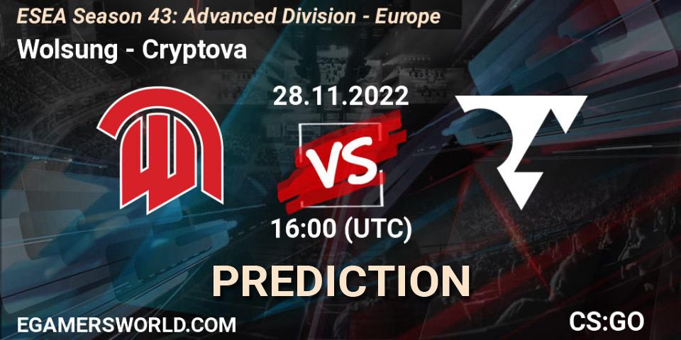 Pronóstico Wolsung - Cryptova. 28.11.22, CS2 (CS:GO), ESEA Season 43: Advanced Division - Europe