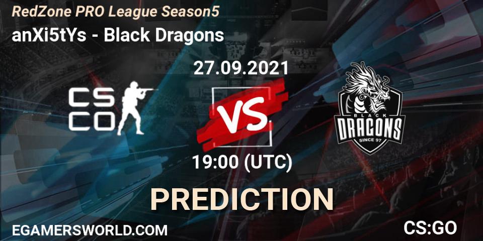 Pronóstico anXi5tYs - Black Dragons. 27.09.2021 at 19:00, Counter-Strike (CS2), RedZone PRO League Season 5