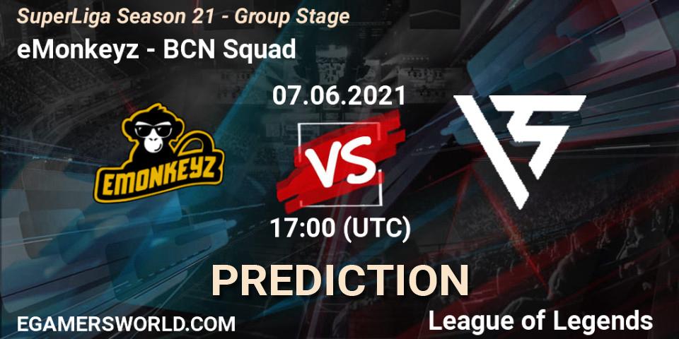 Pronóstico eMonkeyz - BCN Squad. 07.06.2021 at 17:00, LoL, SuperLiga Season 21 - Group Stage 