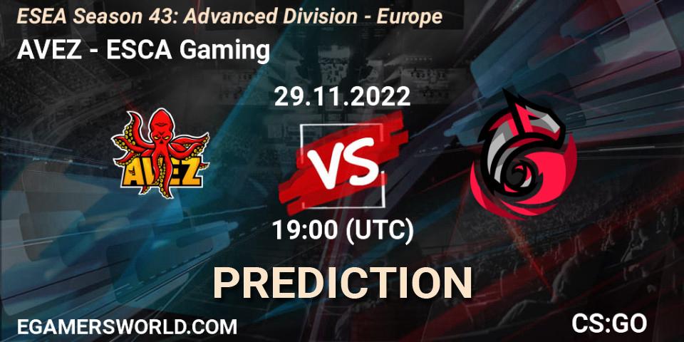 Pronóstico AVEZ - ESCA Gaming. 29.11.22, CS2 (CS:GO), ESEA Season 43: Advanced Division - Europe