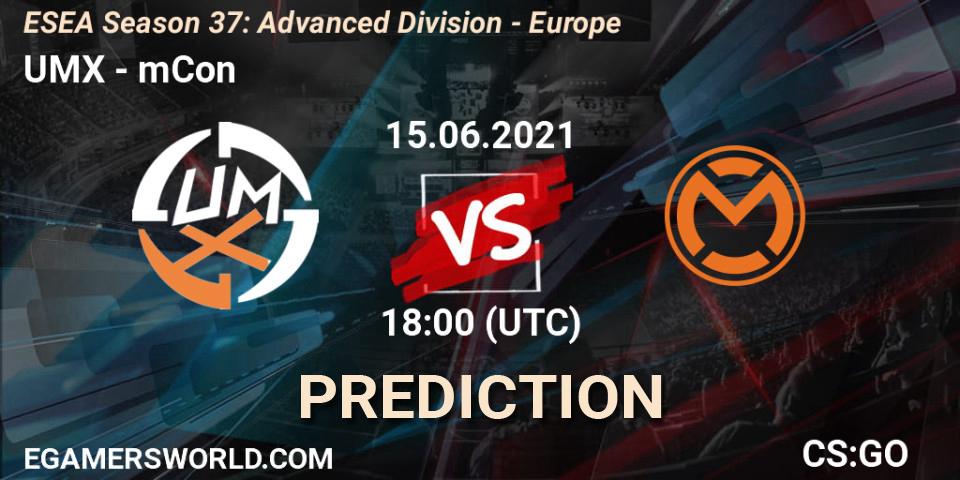 Pronóstico UMX - mCon. 15.06.2021 at 18:00, Counter-Strike (CS2), ESEA Season 37: Advanced Division - Europe