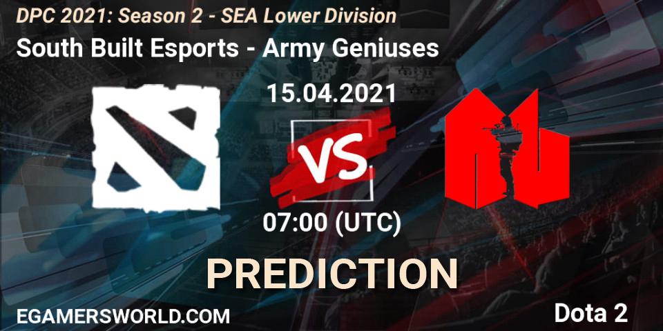 Pronóstico South Built Esports - Army Geniuses. 15.04.2021 at 06:35, Dota 2, DPC 2021: Season 2 - SEA Lower Division