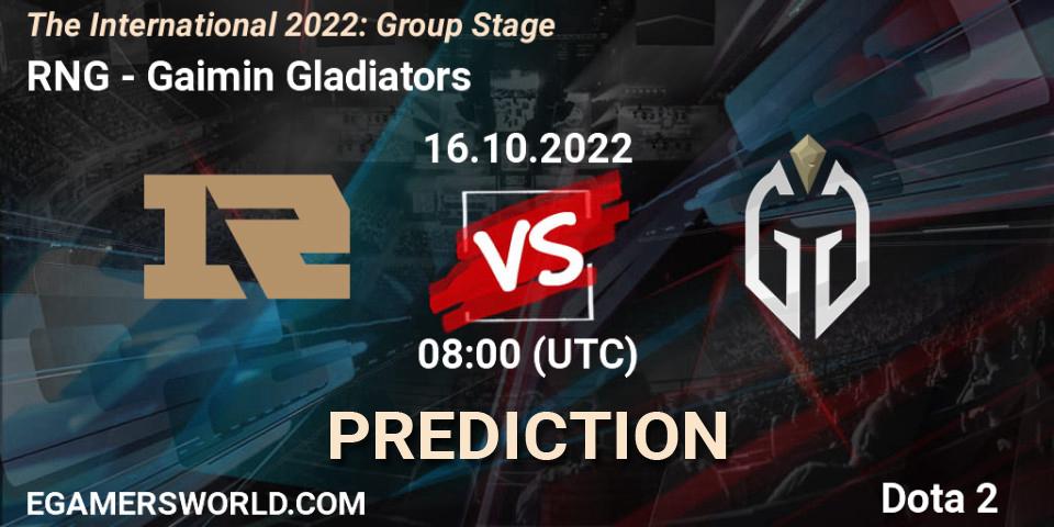 Pronóstico RNG - Gaimin Gladiators. 16.10.22, Dota 2, The International 2022: Group Stage