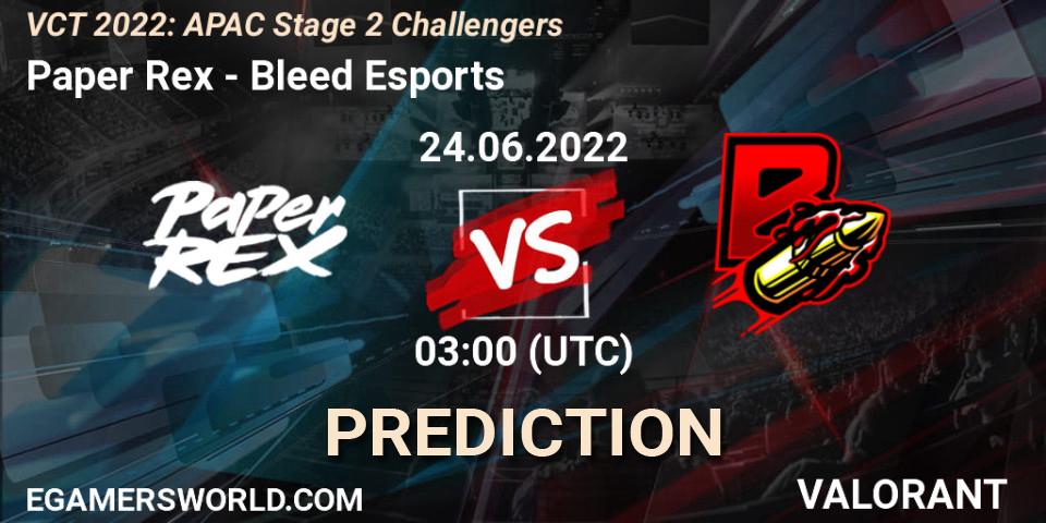 Pronóstico Paper Rex - Bleed Esports. 24.06.2022 at 03:00, VALORANT, VCT 2022: APAC Stage 2 Challengers