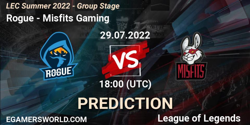 Pronóstico Rogue - Misfits Gaming. 29.07.22, LoL, LEC Summer 2022 - Group Stage