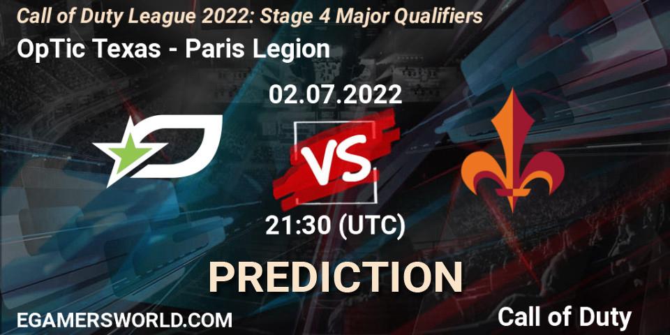 Pronóstico OpTic Texas - Paris Legion. 02.07.2022 at 20:30, Call of Duty, Call of Duty League 2022: Stage 4