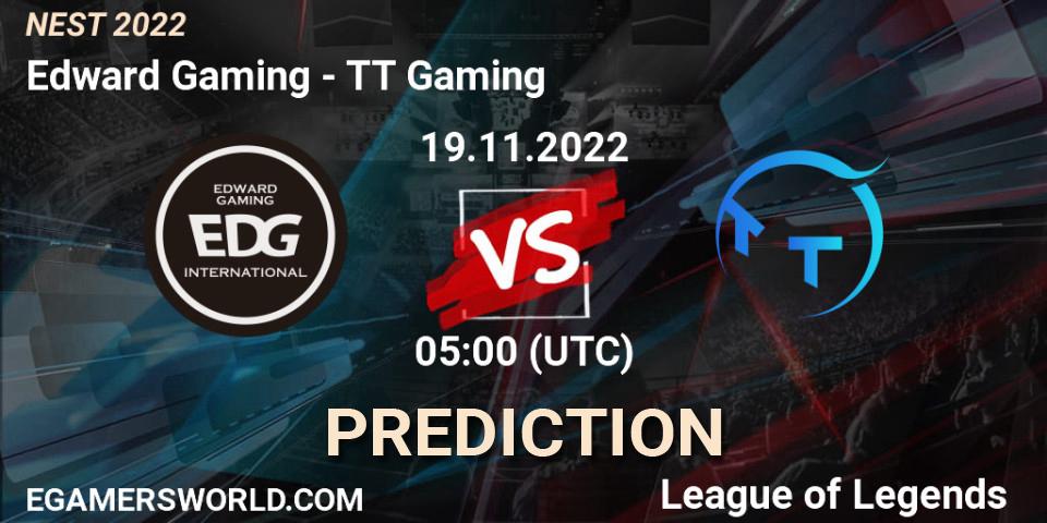 Pronóstico Edward Gaming - TT Gaming. 19.11.2022 at 05:25, LoL, NEST 2022