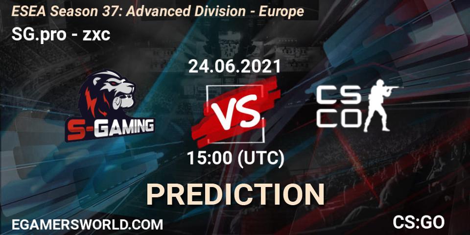 Pronóstico SG.pro - zxc. 24.06.2021 at 15:00, Counter-Strike (CS2), ESEA Season 37: Advanced Division - Europe