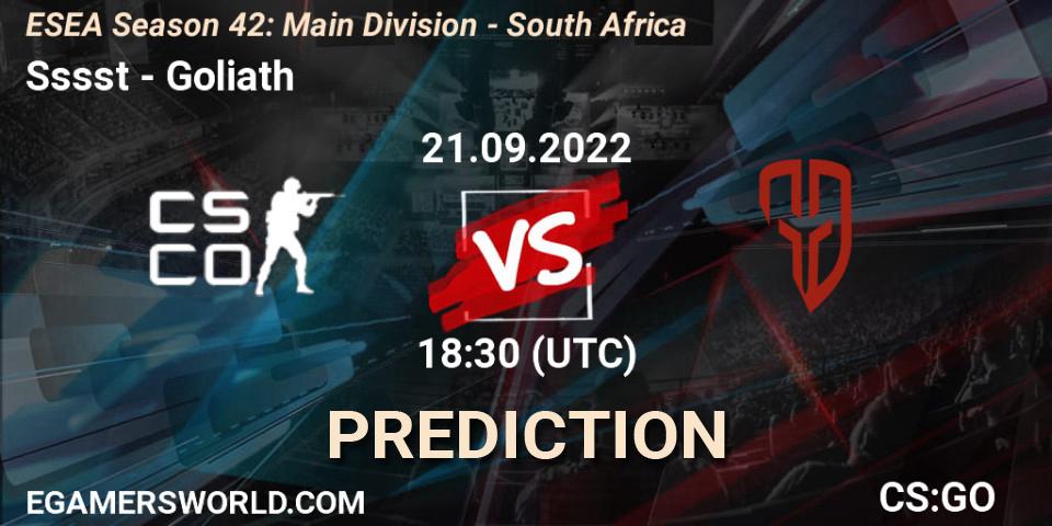 Pronóstico Sssst - Goliath. 22.09.22, CS2 (CS:GO), ESEA Season 42: Main Division - South Africa