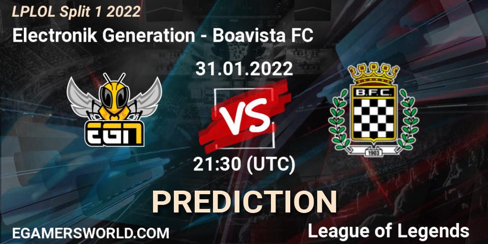 Pronóstico Electronik Generation - Boavista FC. 31.01.2022 at 21:10, LoL, LPLOL Split 1 2022