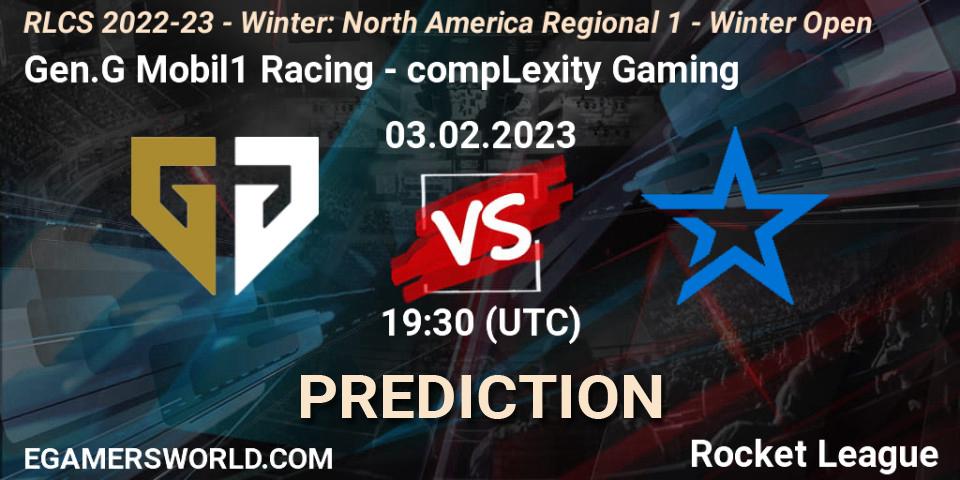 Pronóstico Gen.G Mobil1 Racing - compLexity Gaming. 03.02.2023 at 19:30, Rocket League, RLCS 2022-23 - Winter: North America Regional 1 - Winter Open