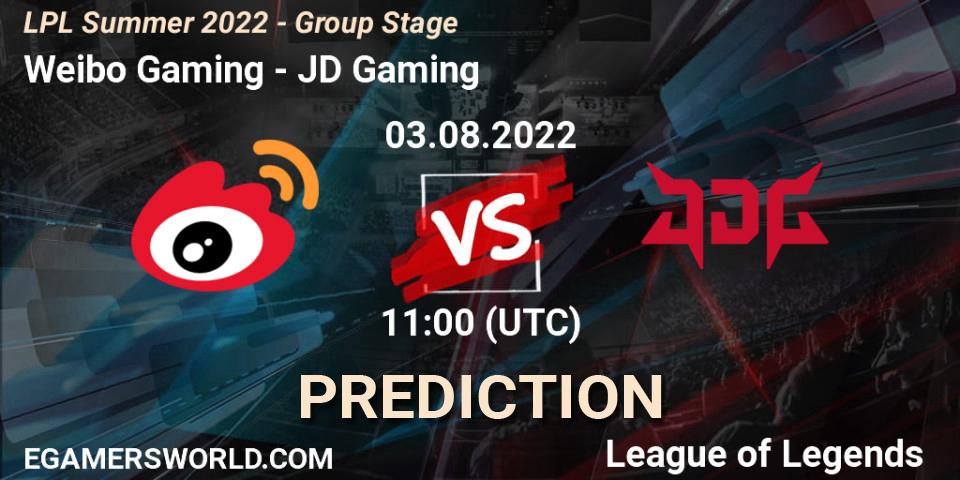 Pronóstico Weibo Gaming - JD Gaming. 03.08.2022 at 12:00, LoL, LPL Summer 2022 - Group Stage