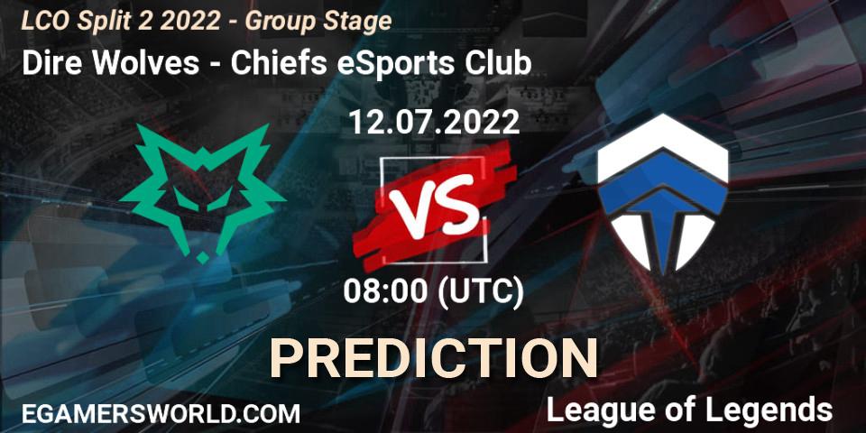 Pronóstico Dire Wolves - Chiefs eSports Club. 12.07.2022 at 08:00, LoL, LCO Split 2 2022 - Group Stage