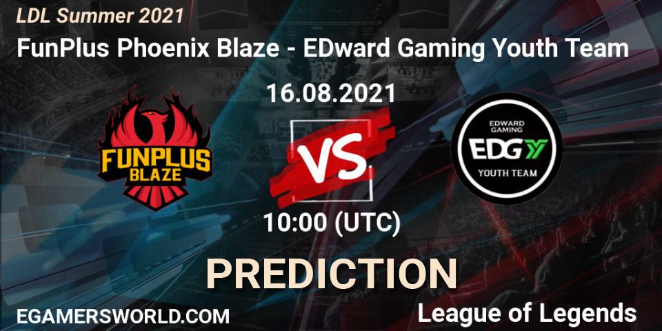 Pronóstico FunPlus Phoenix Blaze - EDward Gaming Youth Team. 16.08.2021 at 10:40, LoL, LDL Summer 2021