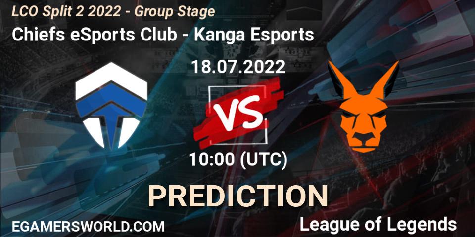 Pronóstico Chiefs eSports Club - Kanga Esports. 18.07.2022 at 10:00, LoL, LCO Split 2 2022 - Group Stage