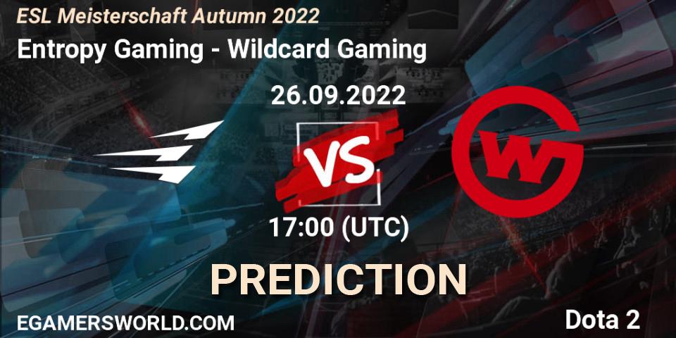 Pronóstico Entropy Gaming - Wildcard Gaming. 26.09.2022 at 17:09, Dota 2, ESL Meisterschaft Autumn 2022