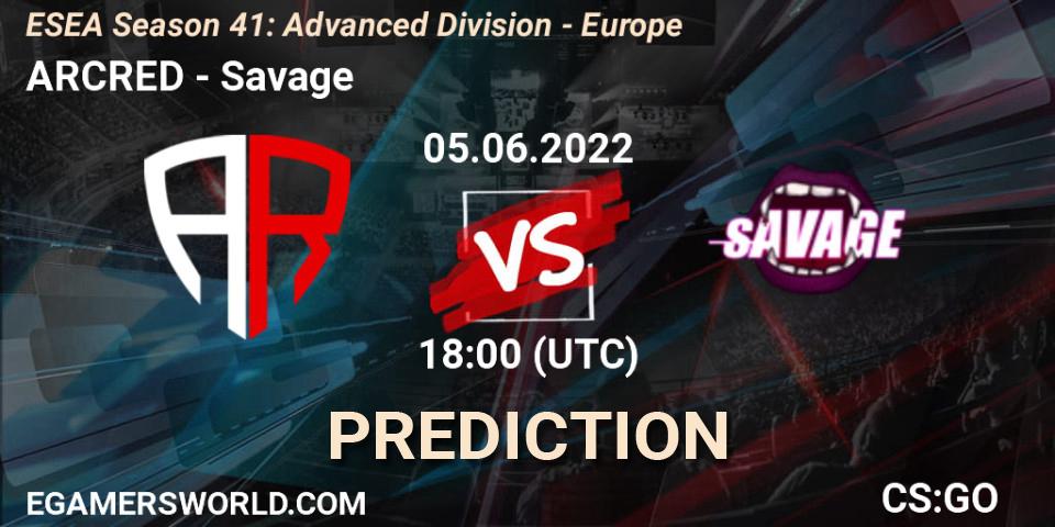 Pronóstico ARCRED - Savage. 05.06.2022 at 18:00, Counter-Strike (CS2), ESEA Season 41: Advanced Division - Europe
