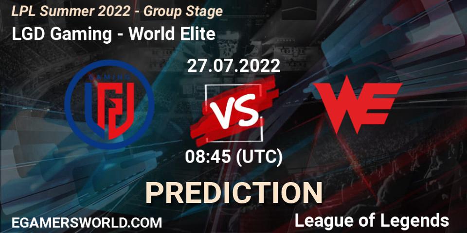 Pronóstico LGD Gaming - World Elite. 27.07.2022 at 09:00, LoL, LPL Summer 2022 - Group Stage