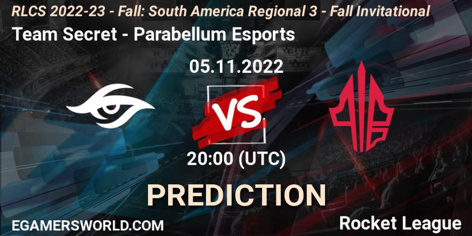 Pronóstico Team Secret - Parabellum Esports. 05.11.2022 at 22:00, Rocket League, RLCS 2022-23 - Fall: South America Regional 3 - Fall Invitational
