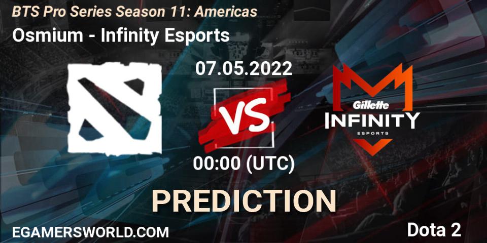 Pronóstico Osmium - Infinity Esports. 02.05.2022 at 23:20, Dota 2, BTS Pro Series Season 11: Americas