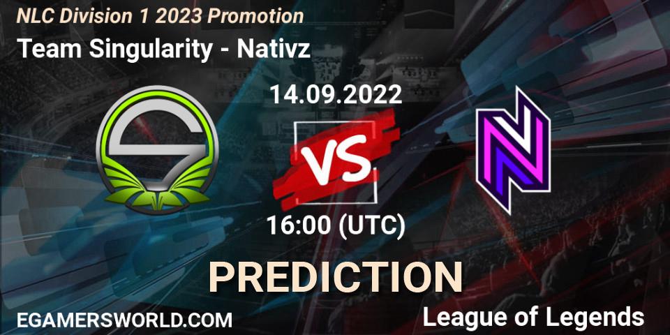Pronóstico Team Singularity - Nativz. 14.09.22, LoL, NLC Division 1 2023 Promotion