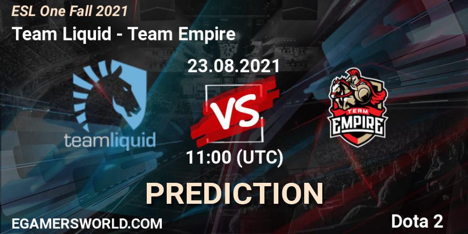 Pronóstico Team Liquid - Team Empire. 23.08.2021 at 10:56, Dota 2, ESL One Fall 2021