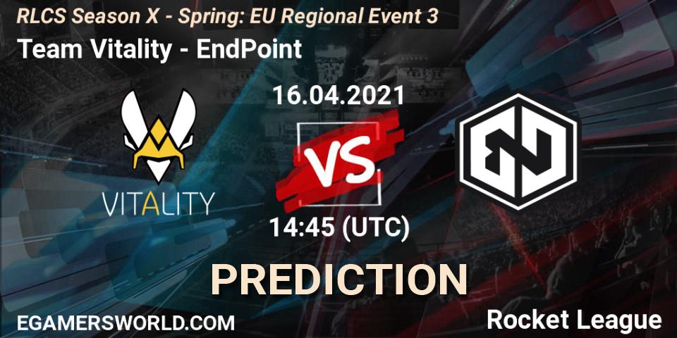 Pronóstico Team Vitality - EndPoint. 16.04.2021 at 14:45, Rocket League, RLCS Season X - Spring: EU Regional Event 3