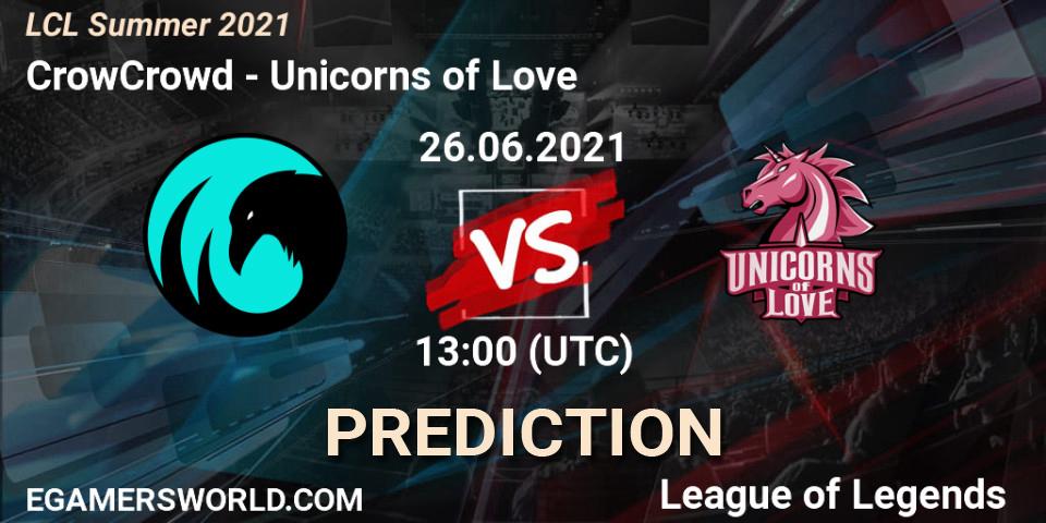 Pronóstico CrowCrowd - Unicorns of Love. 26.06.2021 at 13:00, LoL, LCL Summer 2021