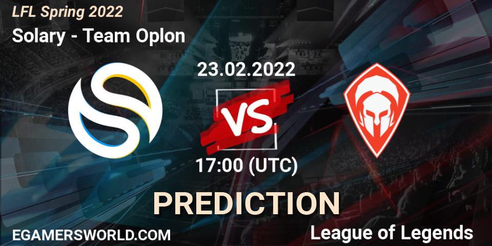 Pronóstico Solary - Team Oplon. 23.02.2022 at 17:00, LoL, LFL Spring 2022